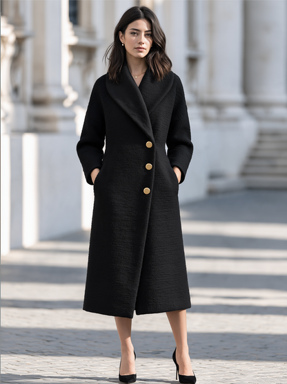 Shiza Collection Black Boucle Shawl Collar Midi Coat