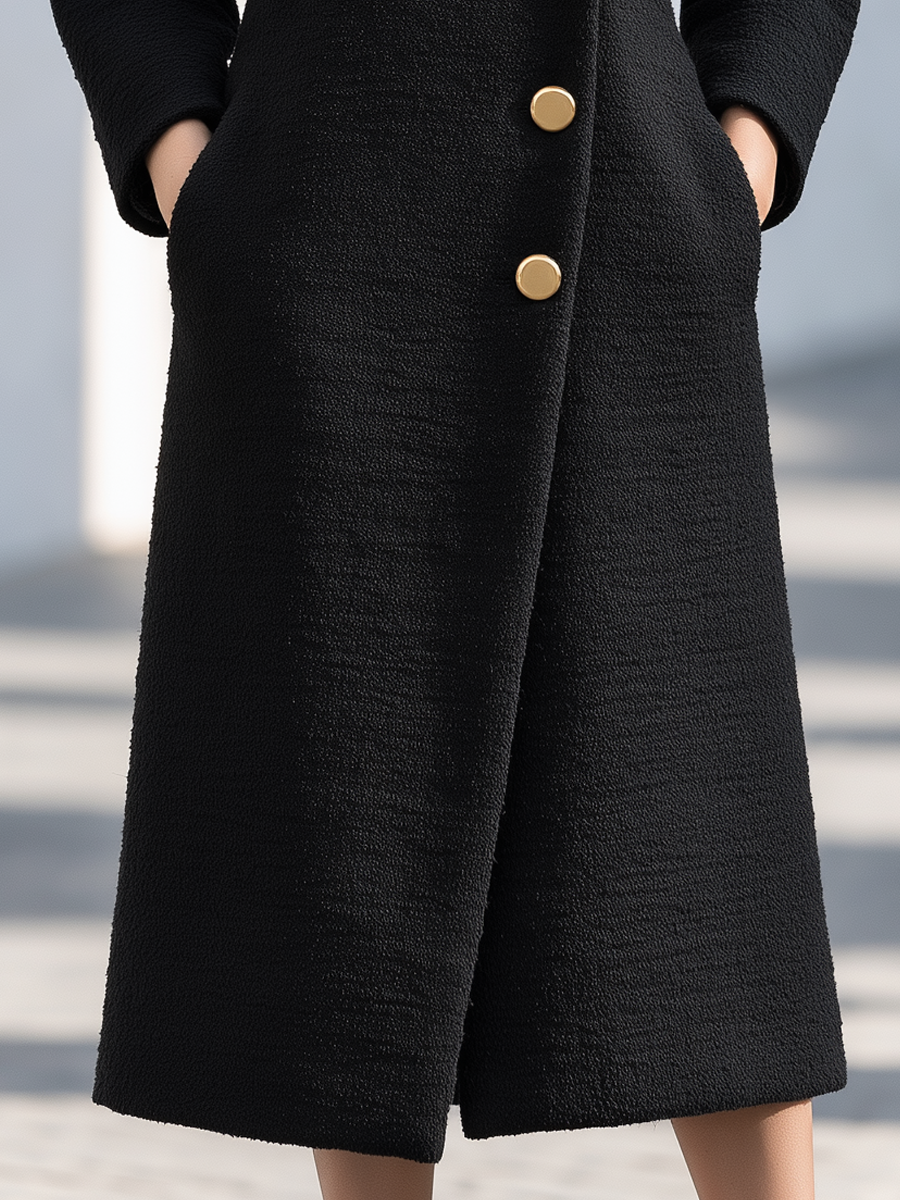 Shiza Collection Black Boucle Shawl Collar Midi Coat
