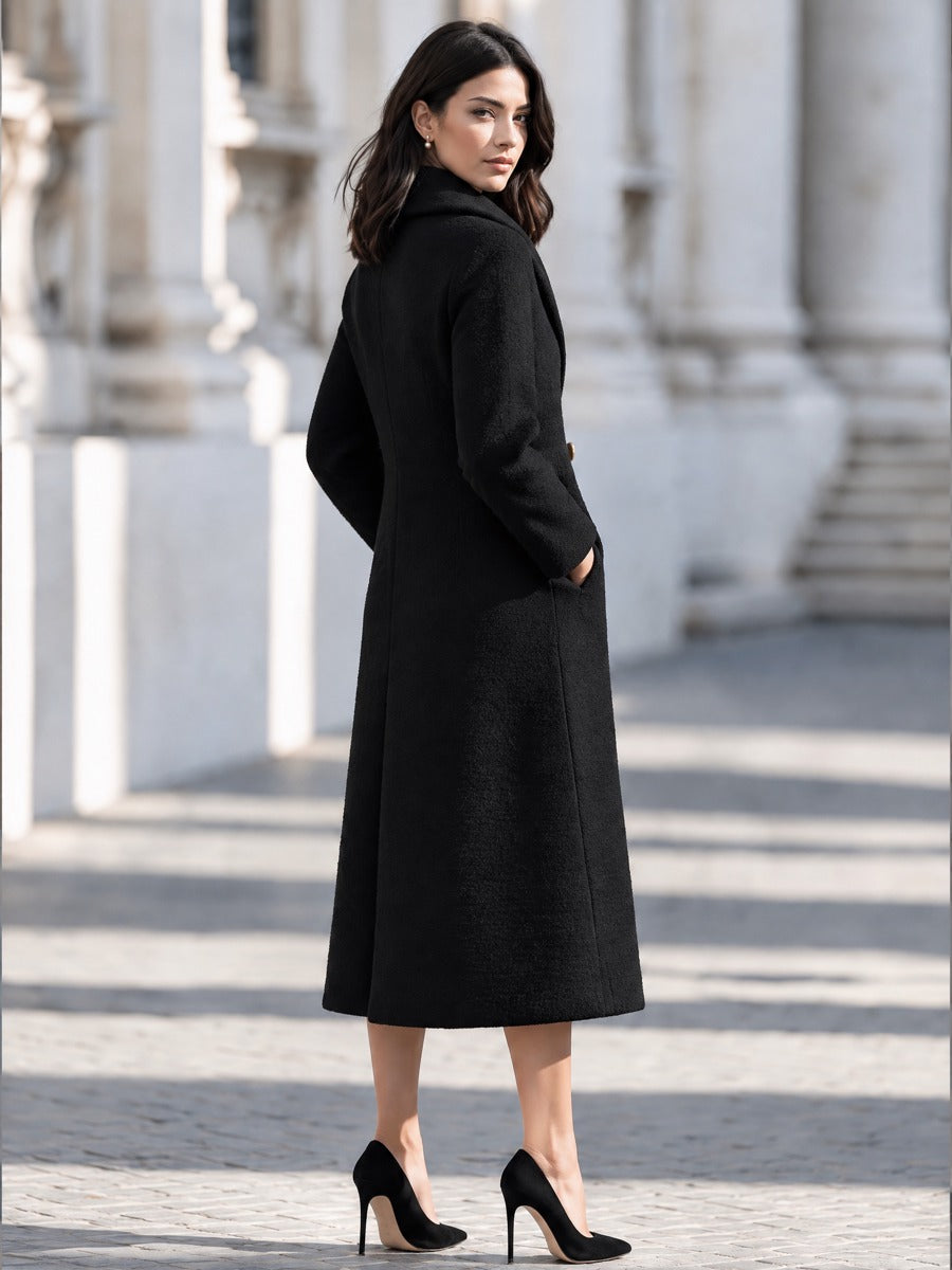 Shiza Collection Black Boucle Shawl Collar Midi Coat
