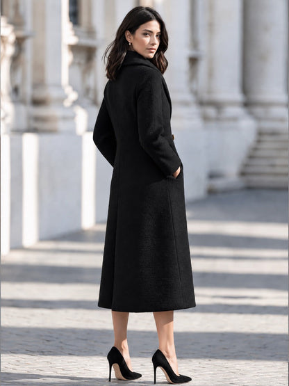 Shiza Collection Black Boucle Shawl Collar Midi Coat