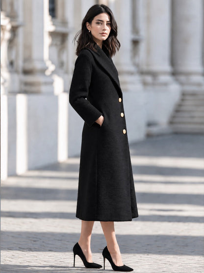 Shiza Collection Black Boucle Shawl Collar Midi Coat