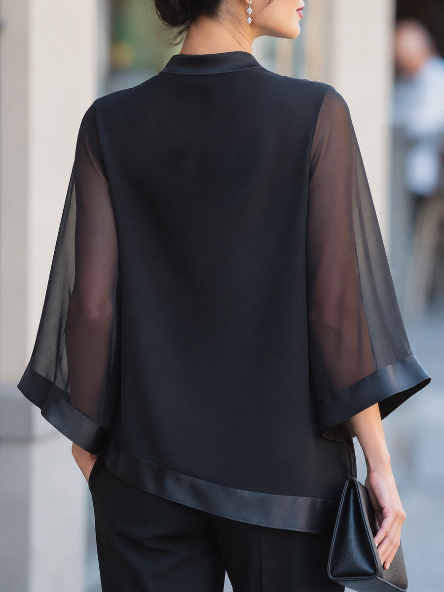 Shiza Collection Black Cowl Neck Sheer Flared Blouse