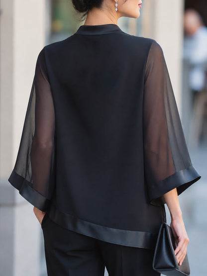 Shiza Collection Black Cowl Neck Sheer Flared Blouse