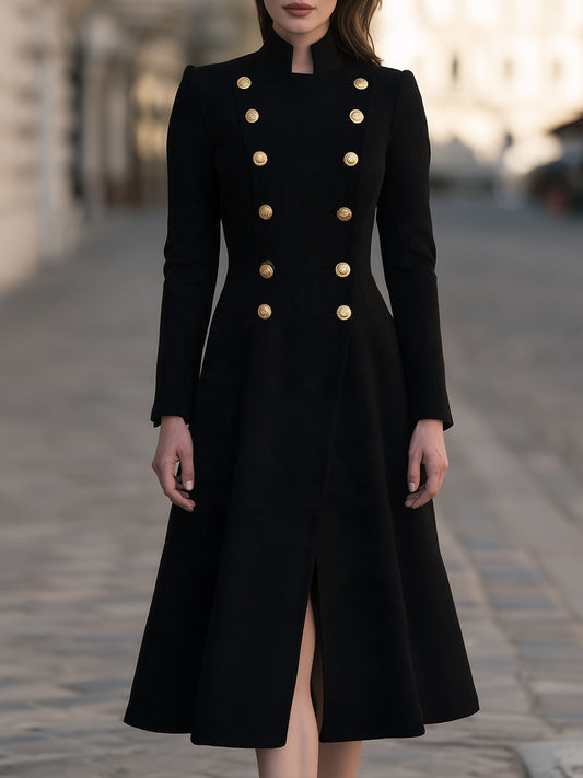 Shiza Collection Black Military Double-Breasted Midi Dress Coat