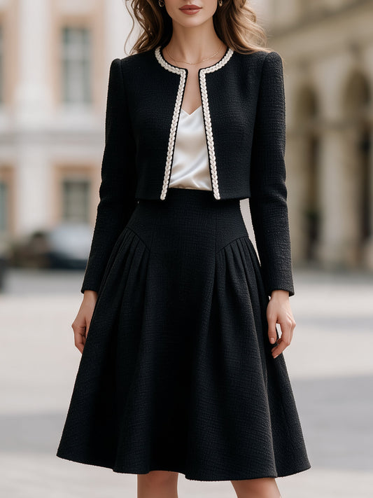 Shiza Collection Black Tweed Three-Piece Skirt Set