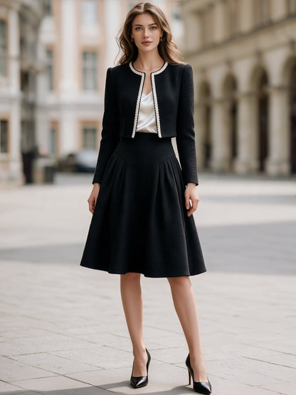 Shiza Collection Black Tweed Three-Piece Skirt Set