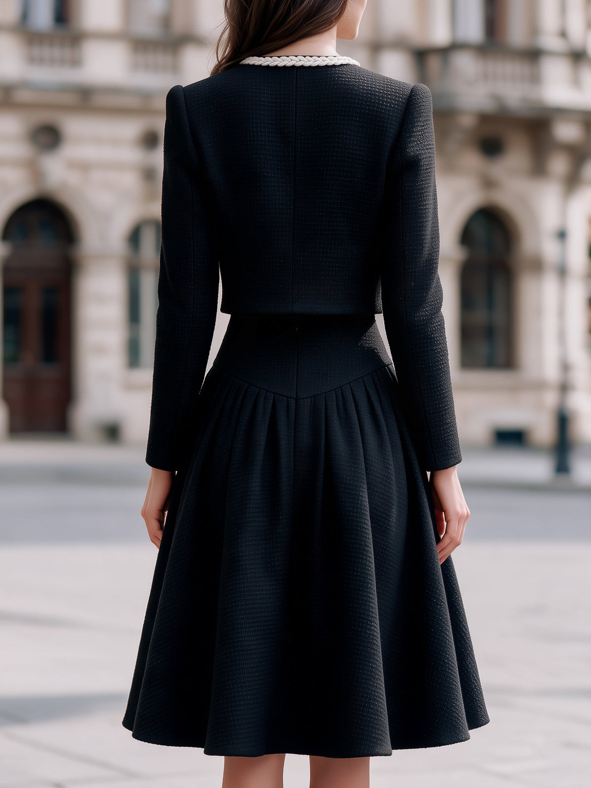 Shiza Collection Black Tweed Three-Piece Skirt Set
