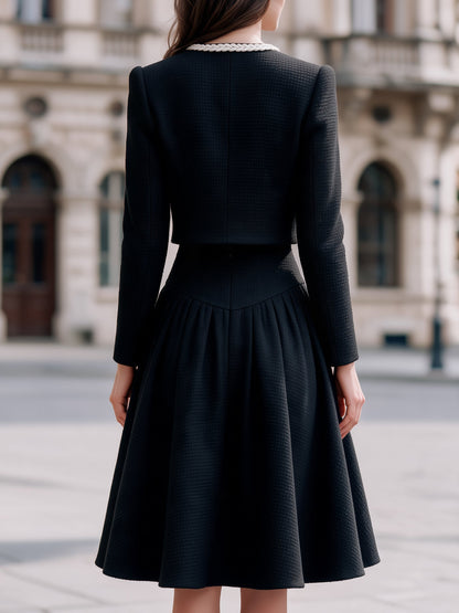 Shiza Collection Black Tweed Three-Piece Skirt Set