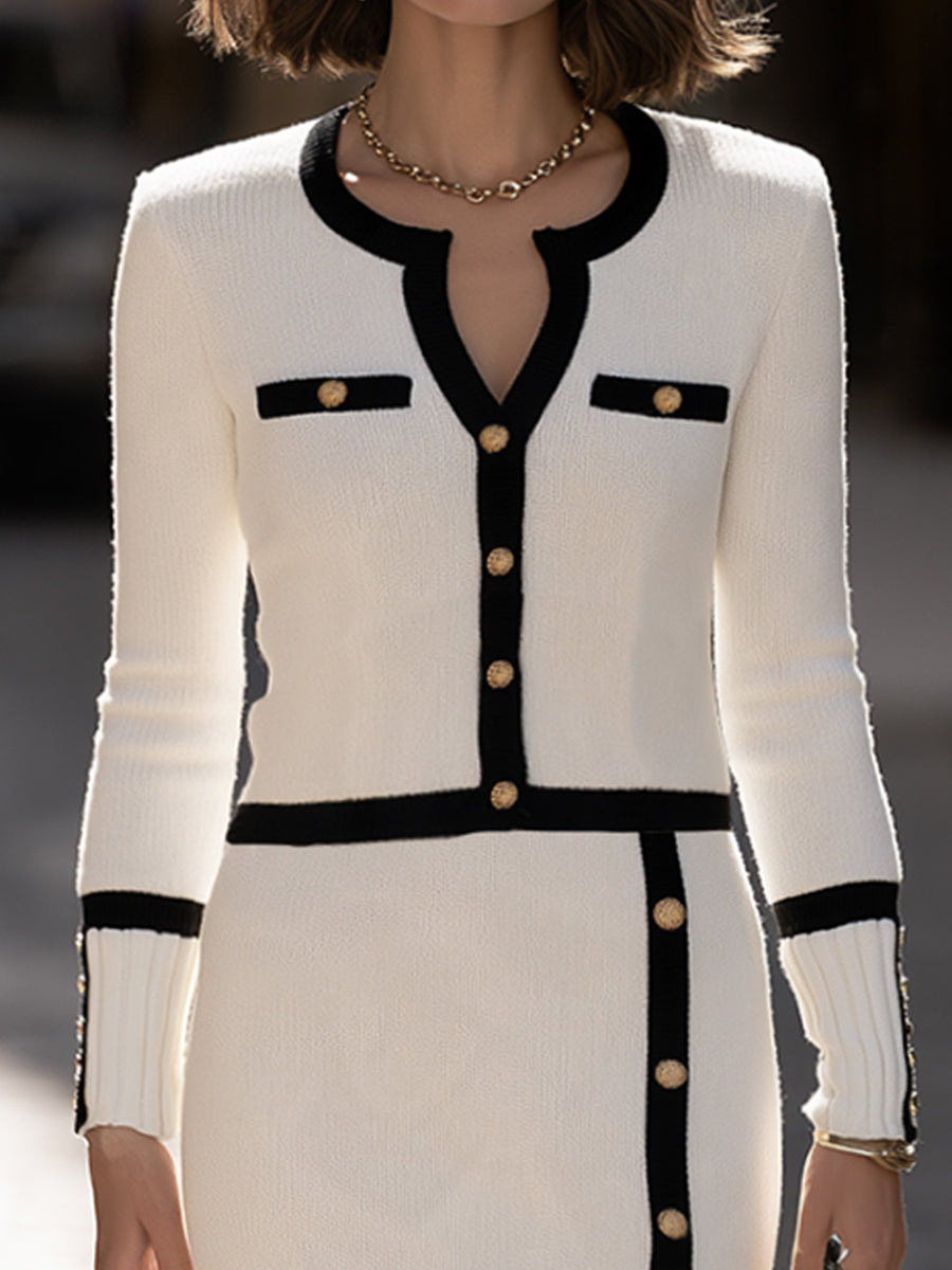Shiza Collection Cream Contrast Trim Knit Sweater Skirt Set