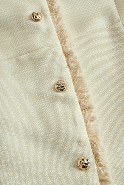 Shiza Collection Cream Textured Fringe Trim Blazer