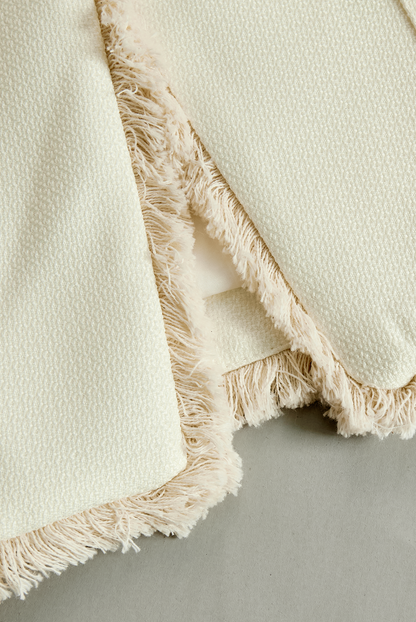 Shiza Collection Cream Textured Fringe Trim Blazer