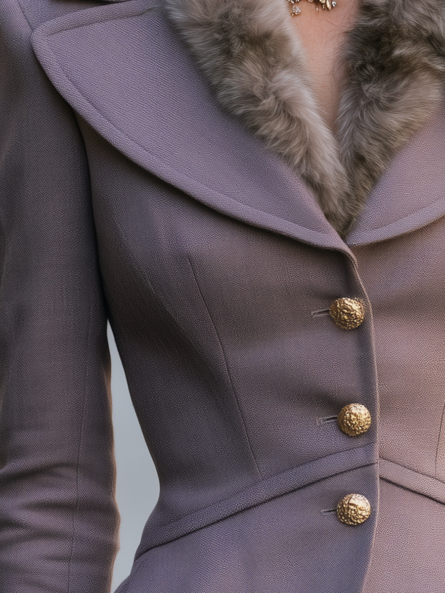 Shiza Collection Dusty Purple Faux Fur Peplum Jacket
