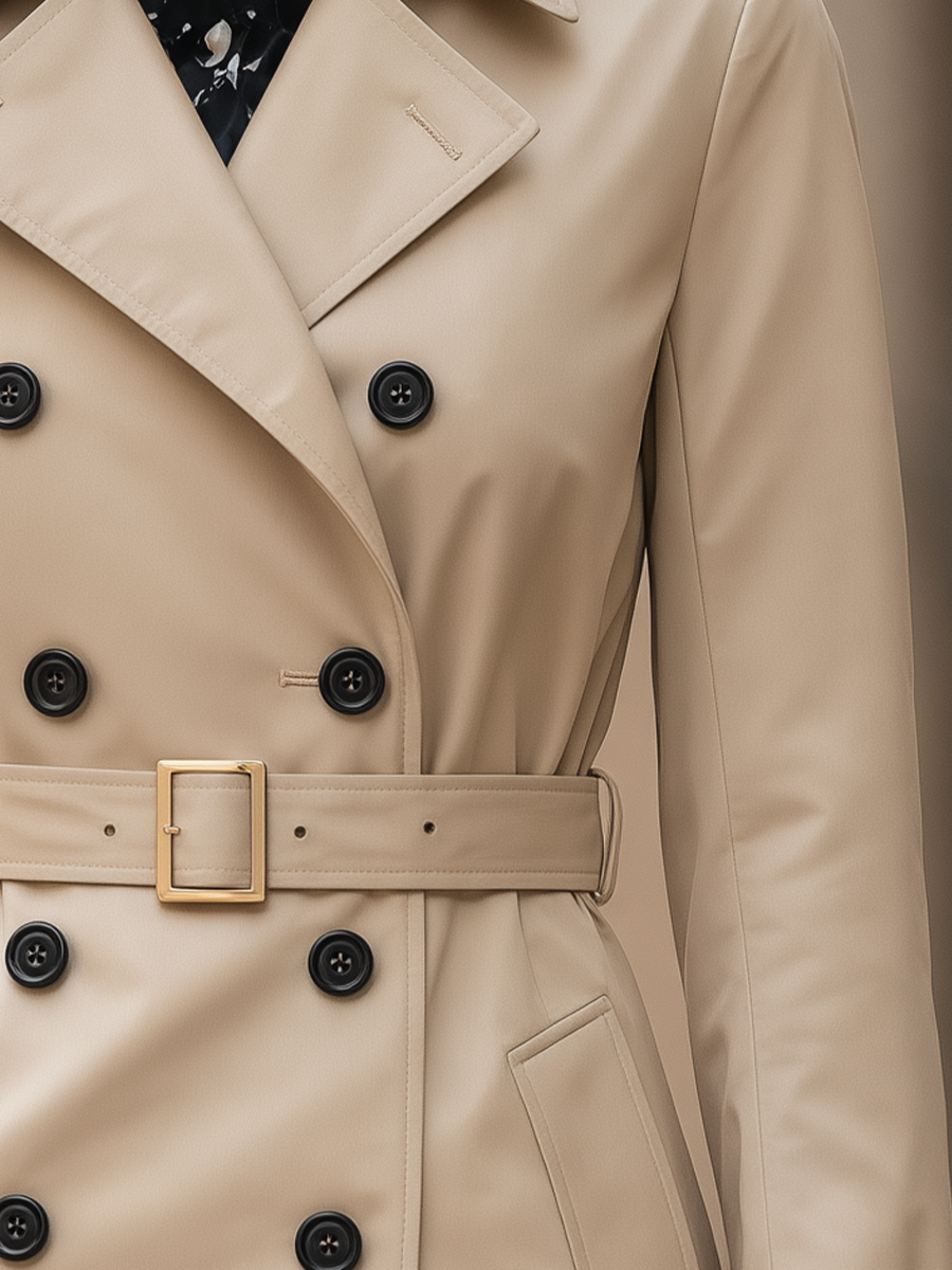 Shiza Collection Khaki Double-Breasted Short Trench Coat