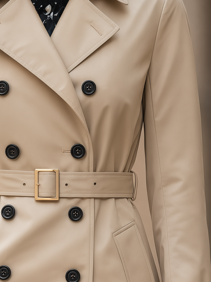 Shiza Collection Khaki Double-Breasted Short Trench Coat