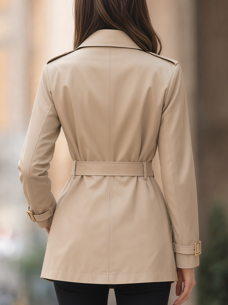 Shiza Collection Khaki Double-Breasted Short Trench Coat