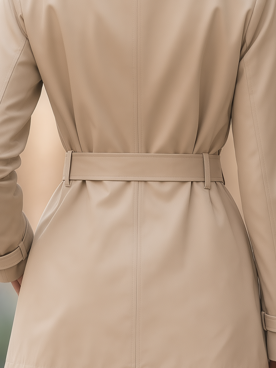 Shiza Collection Khaki Double-Breasted Short Trench Coat