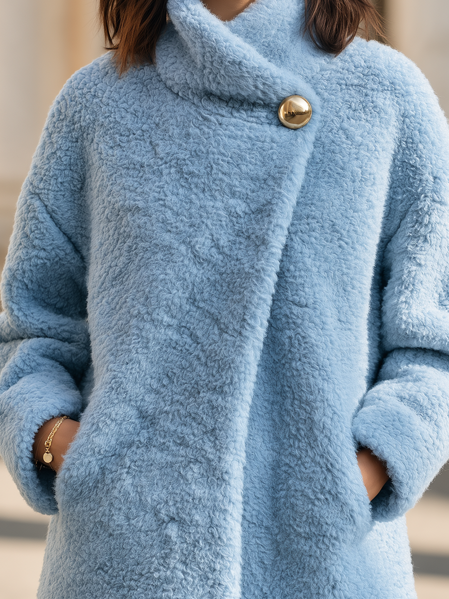 Shiza Collection Powder Blue Faux Shearling Wrap Collar Coat