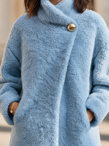 Shiza Collection Powder Blue Faux Shearling Wrap Collar Coat