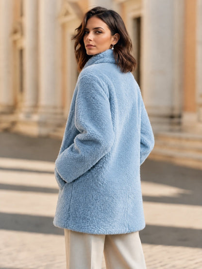 Shiza Collection Powder Blue Faux Shearling Wrap Collar Coat